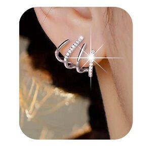 NEW Elegant Silver Post Ear Cuff Earrings